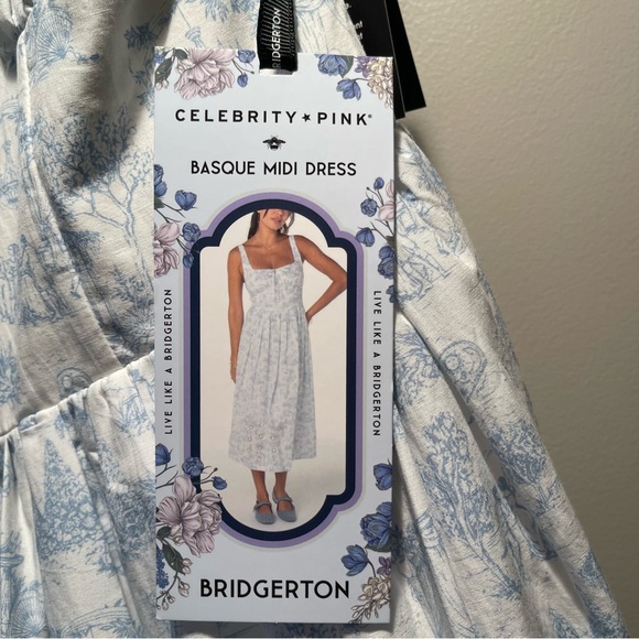 Celebrity Pink Bridgerton Blue and White Midi Dress NWT Lg - Picture 4 of 16